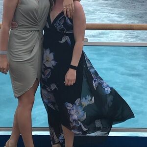 White House Black Market Asymmetrical Dresses in Gray and Black Floral